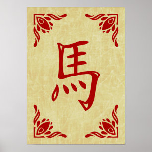 jaar van het paardenchinese symbool poster