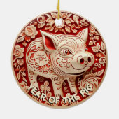 Jaar van het Pig Red en Gold Chiyogami Ornament (Achterkant)