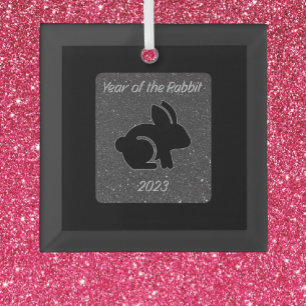 Jaar van het Rabbit Black Glitter Design Glas Ornament