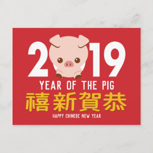 Jaar van het Varken Chinese Maan Nieuwjaar 2019 Feestdagenkaart