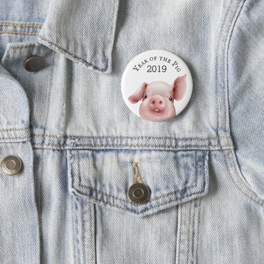Jaar van het Varkensschap 2019 Ronde Button 5,7 Cm (In situ)
