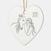 Jaar van paardenpest en meisjes keramisch ornament (Links)