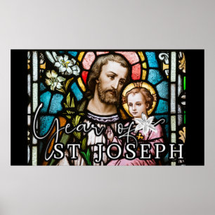 Jaar van Sint Joseph Glas in lood Religieuze Jezus Poster