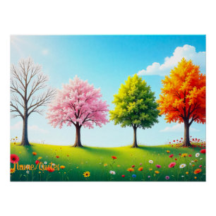 Jaargetijden in harmonie – Vier bomen door het jaa Perfect Poster