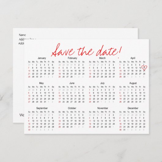Jaarkalender 2018 Save the Date Briefkaart (Voorkant / Achterkant)
