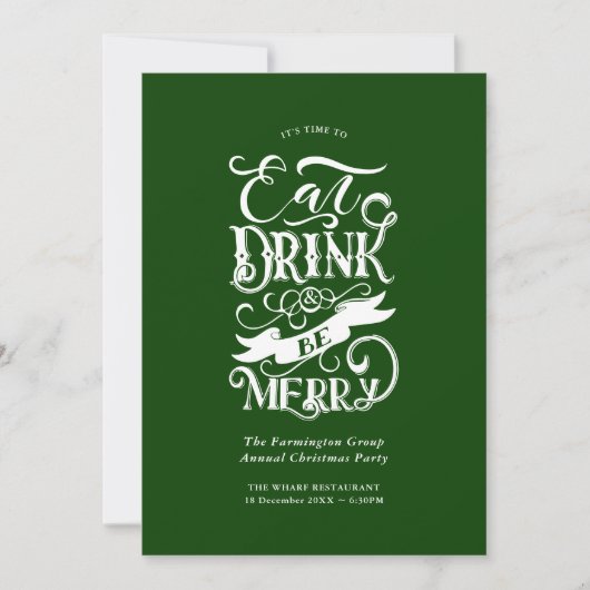 Jaarlijks Feest Eet Drink Be Merry Green Kaart (Voorkant)