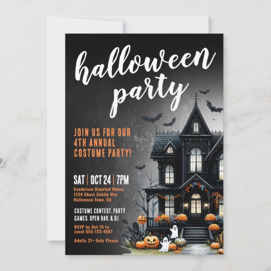 Jaarlijks kostuum spookhuis Halloween Party Kaart (Voorkant)