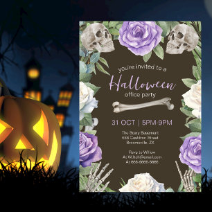 Jaarlijkse Halloween Kantoorfeest Rozen en schedel Kaart