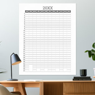 Jaarlijkse Kalender -- Grijs Witte Doelenplanner Poster