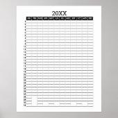 Jaarlijkse Kalender - Zwarte Witte Doelenplanner Poster (Voorkant)