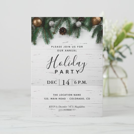 Jaarlijkse Kerstfeest Rustieke uitnodiging (Staand voorkant)