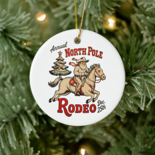 Jaarlijkse North Pole Rodeo 25 dec Cowboy Kerstman Keramisch Ornament