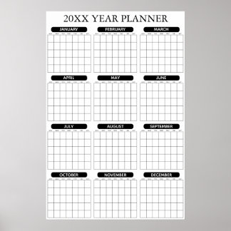 Jaarlijkse Ongedateerde Minimale Grote Muurplanner Poster