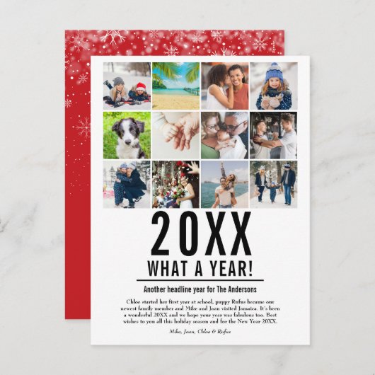 Jaaroverzicht 12 Foto Collage Modern Kerstfeest  Feestdagenkaart (Voorkant / Achterkant)