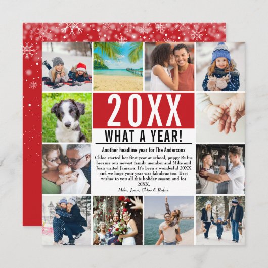 Jaaroverzicht 12 Foto Familie Nieuws Wat een jaar Feestdagenkaart (Voorkant / Achterkant)