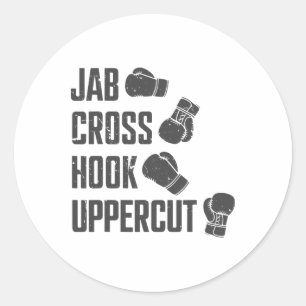 Jab Cross Hook Uppercut Grappige Bokstrainer Train Ronde Sticker