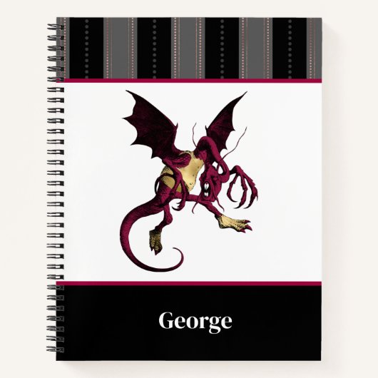 Jabberwocky Dragon met monogram en zwarte strepen Notitieboek (Voorkant)