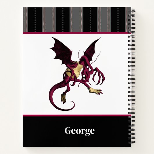 Jabberwocky Dragon met monogram en zwarte strepen Notitieboek (Achterkant)