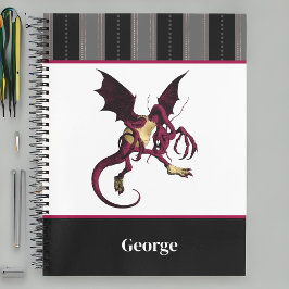 Jabberwocky Dragon met monogram en zwarte strepen Notitieboek