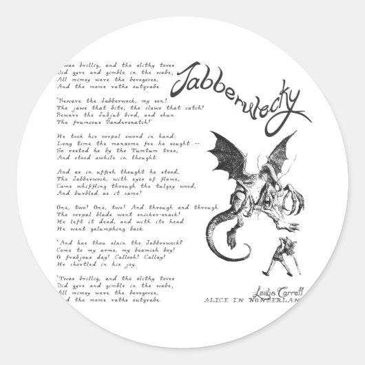 Jabberwocky Poem Ronde Sticker (Voorkant)