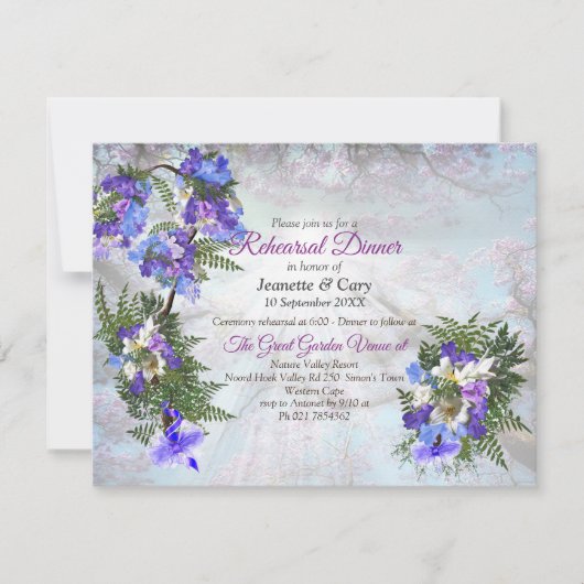 Jacaranda Blooms en Lily Bouquet Theme Kaart (Voorkant)