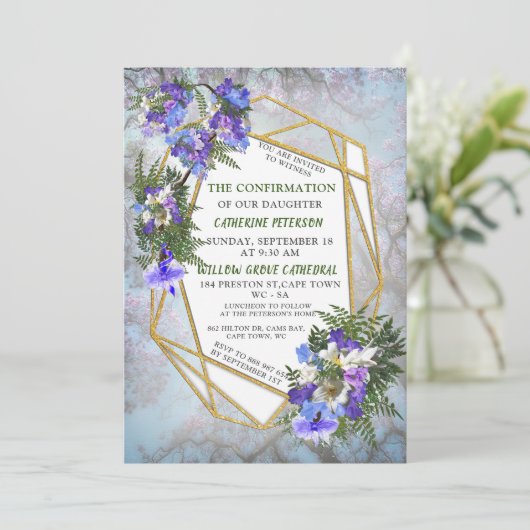 Jacaranda Blooms & Lily Bouquet Bevestiging Kaart (Staand voorkant)