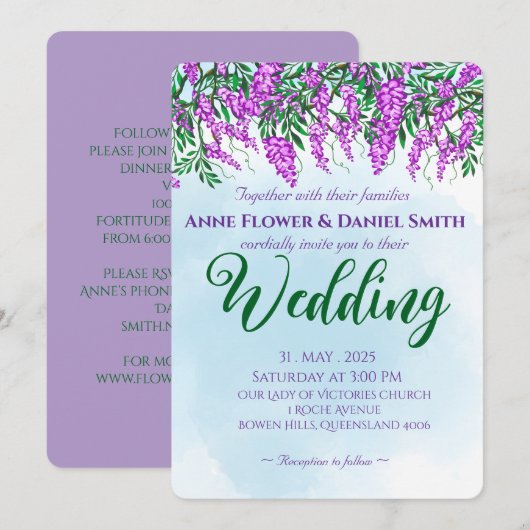 Jacaranda Sky Blue Wedding Kaart (Voorkant / Achterkant)