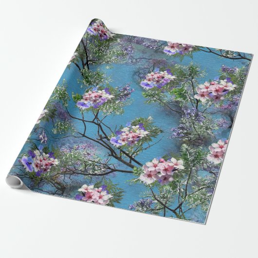 Jacaranda Spring Blooms herhalen patronen Cadeaupapier (Uitgerold)