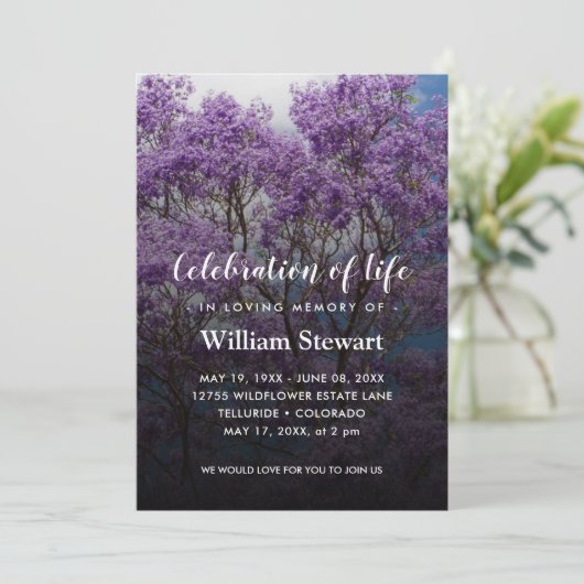 Jacaranda Tree Funeral | Viering van het leven Kaart (Staand voorkant)
