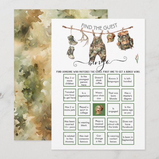Jacht Camo kleine jager Vind de Gast BINGO Kaart (Voorkant / Achterkant)