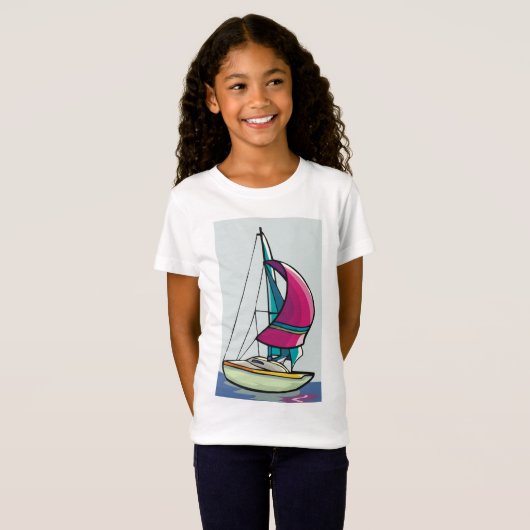 Jacht in Full Sail Meisjes T-shirt (Voorkant volledig)