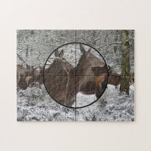 Jacht Koe Elk Vergrootglas Uitzicht Winter Bronsti Legpuzzel