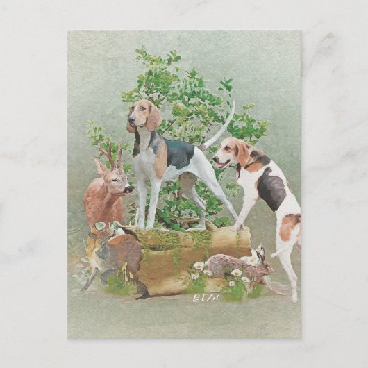 Jacht met honden briefkaart (Voorkant)