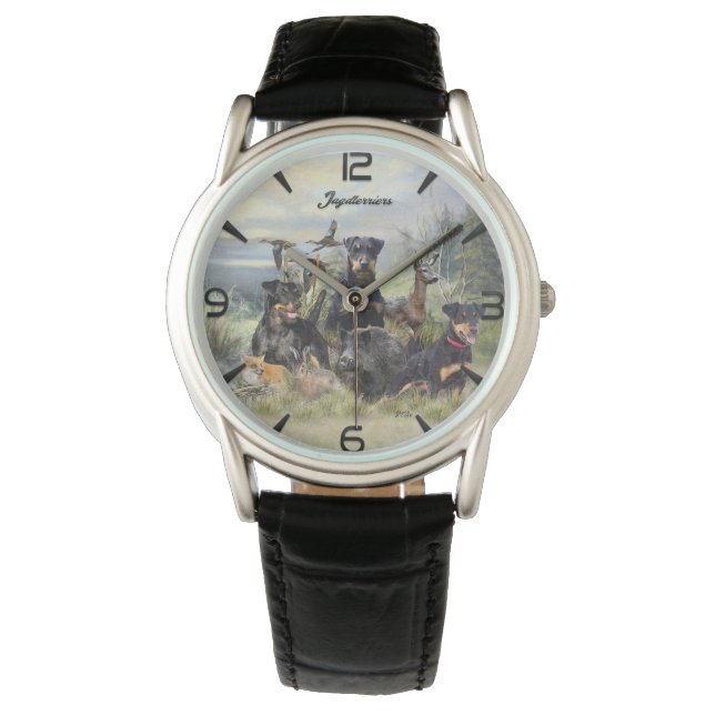 Jacht met Jagdterriers , Kunst Horloge (Voorkant)