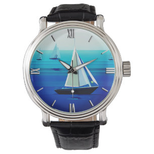 Jacht onder zeil, kobaltblauw horloge