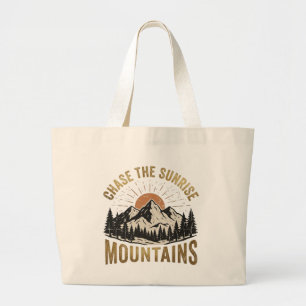 Jacht op de Sunrise Mountains Vintage Kamperen Wan Grote Tote Bag