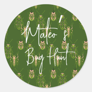Jacht op insecten verjaardag handgetekend patroon ronde sticker