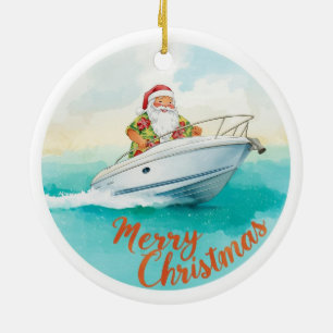 Jacht Vrolijk Kerstmis Kerstman Zeilen op een Jach Keramisch Ornament