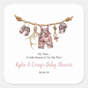 Jacht Waskleine Roze Camouflage Meisje Baby Shower Vierkante Sticker