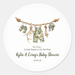 Jacht Waslijn Camouflage Jongen Baby Shower Ronde Sticker