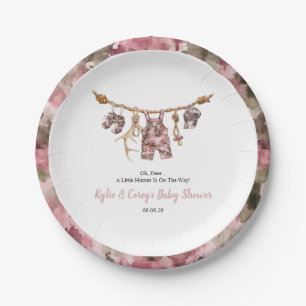 Jacht Waslijn Roze Camouflage Meisje Baby Shower Papieren Bordje