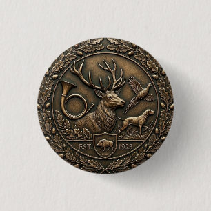 Jachtgroen & Bronzen Jachthuisembleem Ronde Button 3,2 Cm