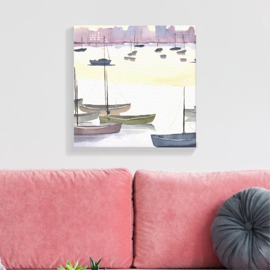 jachthaven | Waterverf Ocean Bay Canvas Afdruk (Insitu (Woonkamer))