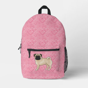 Jachthond Fawn Pug Cartoon moppen Roze Liefde Hart Bedrukte Rugzak