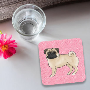 Jachthond Fawn Pug Cartoon moppen Roze Liefde Hart Bier Onderzetter