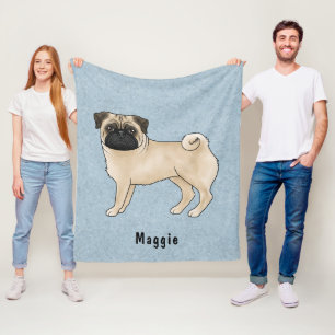 Jachthond Kleur Pug Hond Met Aangepaste Naam Blauw Fleece Deken