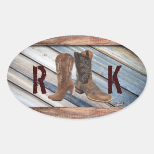 jachthout Cowboy Boots Western land Weddenschap Ovale Sticker