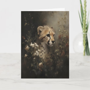 Jachtluipaard in wilde bloemen Vintage olieverfsch Kaart