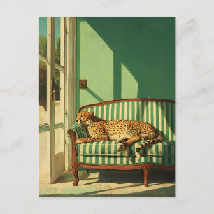 Jachtluipaard rustend in een zonnige kamer briefkaart