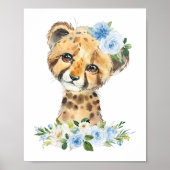 Jachtluipaard, Safari, Jungle, Blauwe Bloemen, Jon Poster (Voorkant)